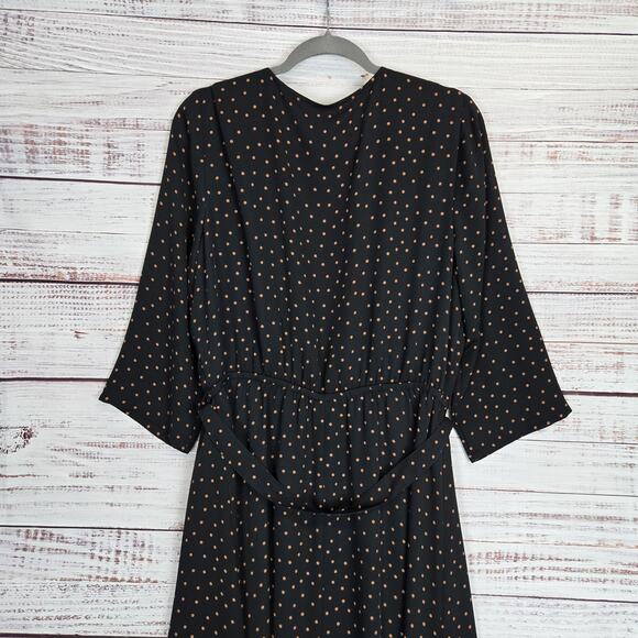 J Jill Wearever Collection Midi Dress Size L Black Polka Dot Belted Lined NWT - Picture 5 of 14